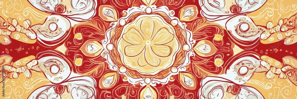 Aufkleber Hand drawn doodle of intricate floral design with bold colors and circular patterns in a vibrant artistic style. Generative AI
