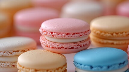 Fototapeta premium Colorful Macarons Delicately Arranged Close Up