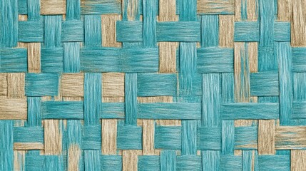 Stunning Woven Wood Wall Pattern in Teal and Beige