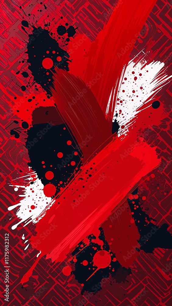 Wall mural red brushstroke splatters overlapping in an abstract arrangement on a red pattern background