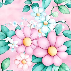 Obraz premium Seamless watercolor pastel color floral pattern