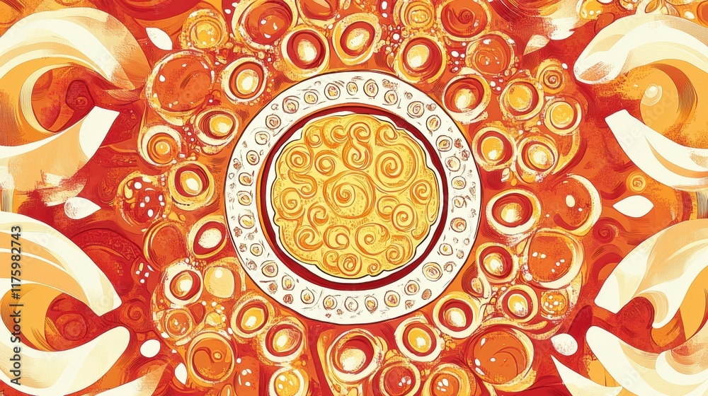 Aufkleber hand drawn doodle featuring swirls and circular patterns in vibrant shades of orange and yellow. gen