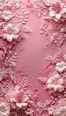Soft floral lace patterns with intricate designs and delicate detailing in pink illustration background