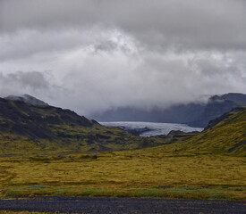 Solheimajokull outlet glacier Summer 2024, South of the icecap Myrdalsjokull Katla Geopark, South Coast of Iceland. Scandinavia, Europe.
