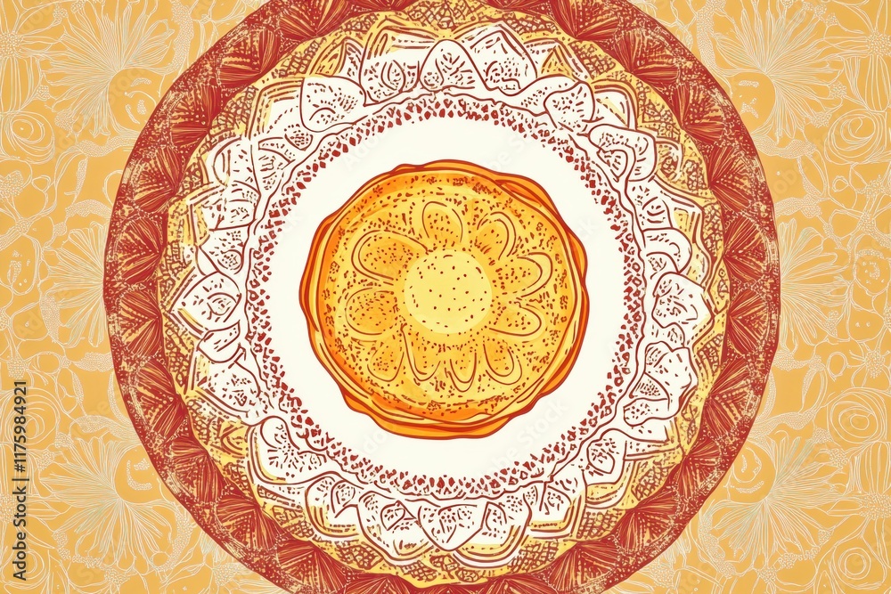 Aufkleber Hand drawn doodle featuring an intricate floral design with bright colors and concentric patterns. Generative AI