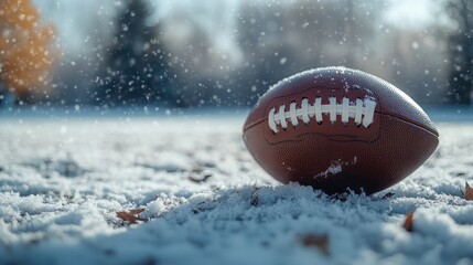 Football in snowy field.