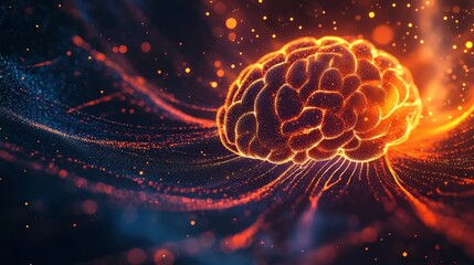 Fototapeta premium Stunning 3d illustration of an illuminated brain radiating vibrant lines on a dark background