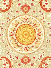Colorful hand drawn doodle illustrating floral and circular patterns with warm hues in a vibrant design. Generative AI