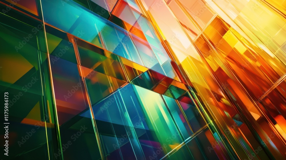 Poster abstract colorful glass structures with reflections and light play creating a vibrant and dynamic co