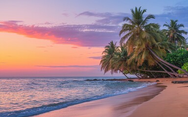 Fototapeta premium Goa Beach at Sunset, Vibrant sunset over tropical beach with palm trees. (1)