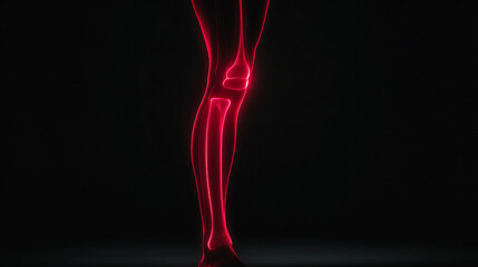 Obraz premium Close-up view of a human knee and leg showcasing intricate details in a dark setting with glowing highlights