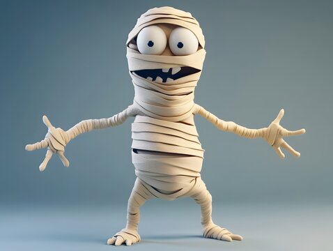 Whimsical Cartoon-Style Mummy Figurine with Playful Exaggerated Wraps