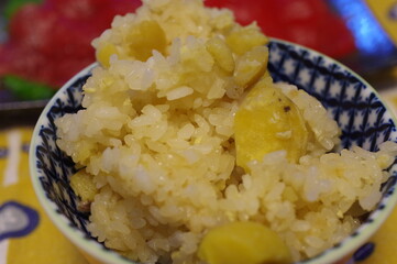 お茶碗に山盛りの栗ごはん