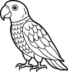 African grey parrot line arts with white background . Vector black gray African parrot silhouette isolated on white background © Bharotray