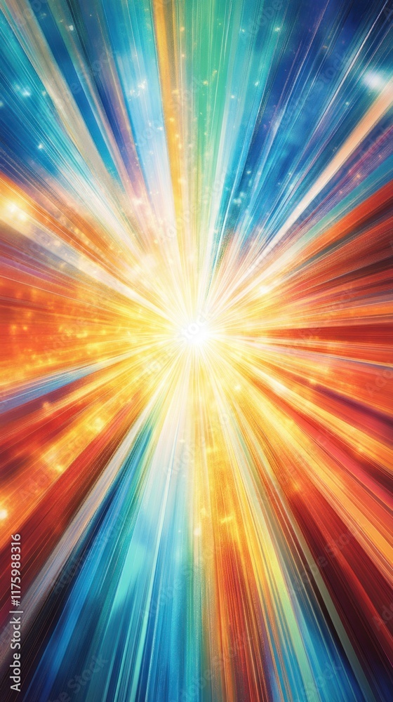 Poster vibrant abstract explosion of colorful light rays in a cosmic scene creating a dynamic and energetic