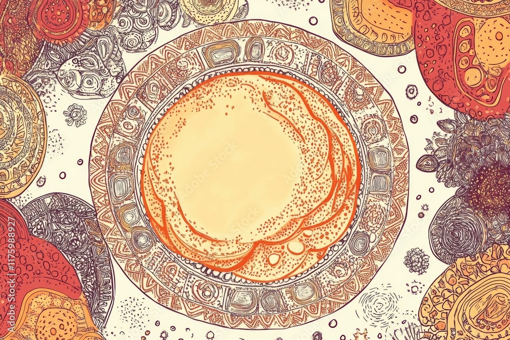 Aufkleber hand drawn doodle of a colorful circular pattern with intricate designs and various organic shapes s