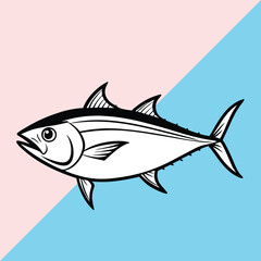 Tuna fish outline vector art and line art illustration design. Tuna fish logo icon outline illustration. 
