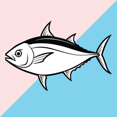 Tuna fish outline vector art and line art illustration design. Tuna fish logo icon outline illustration. 