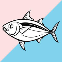 Tuna fish outline vector art and line art illustration design. Tuna fish logo icon outline illustration. 