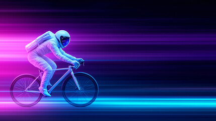 Fototapeta premium Speeding through space on a futuristic bicycle