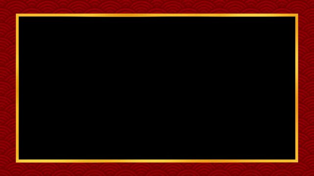 Golden asian chinese new year celebration frame background, abstract red Japanese cloud wave art pattern design backdrop animation, traditional lunar festival empty rectangle border loop wallpaper