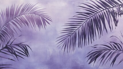 Purple palm leaves on a hazy background.