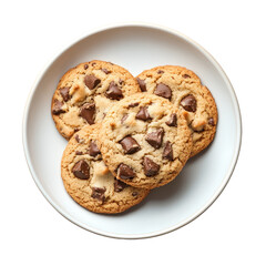 Delicious chocolate chip cookies arranged neatly on a transparent plate isolated against a clean transparent background, cookie in a plate isolated on transparent background