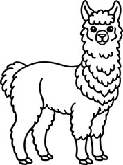 Alpaca line arts with white background. Vintage engraving isolated lama set illustration ink vector sketch. Alpaca background America animal silhouette art.