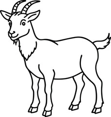 Alpine goat line arts with white background. Mountain goat, outline vector illustration. Ibex or urial wild horned animal for zoo design