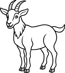 Alpine goat line arts with white background. Mountain goat, outline vector illustration. Ibex or urial wild horned animal for zoo design