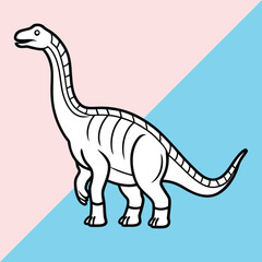 Amargasaurus  line arts with white background. Amargasaurus dinosaur cute cartoon character. Jurassic era reptile, prehistoric animal or extinct Amargasaurus dinosaur comical vector mascot. 