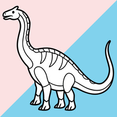 Amargasaurus  line arts with white background. Amargasaurus dinosaur cute cartoon character. Jurassic era reptile, prehistoric animal or extinct Amargasaurus dinosaur comical vector mascot. 