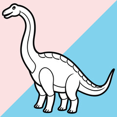Amargasaurus  line arts with white background. Amargasaurus dinosaur cute cartoon character. Jurassic era reptile, prehistoric animal or extinct Amargasaurus dinosaur comical vector mascot. 