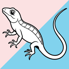 Lizard line arts with white background. Reptile vector monochrome illustration isolated on white background.