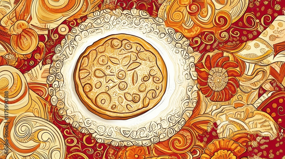 Aufkleber creative hand drawn doodle depicting a central cookie surrounded by intricate swirls and floral patt