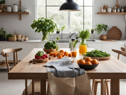 Colorful assortment of fresh produce on wooden table. Juicy tomatoes, lemons, and herbs invite culinary creativity. Ideal for food blogs, recipe books, and healthy eating campaigns.