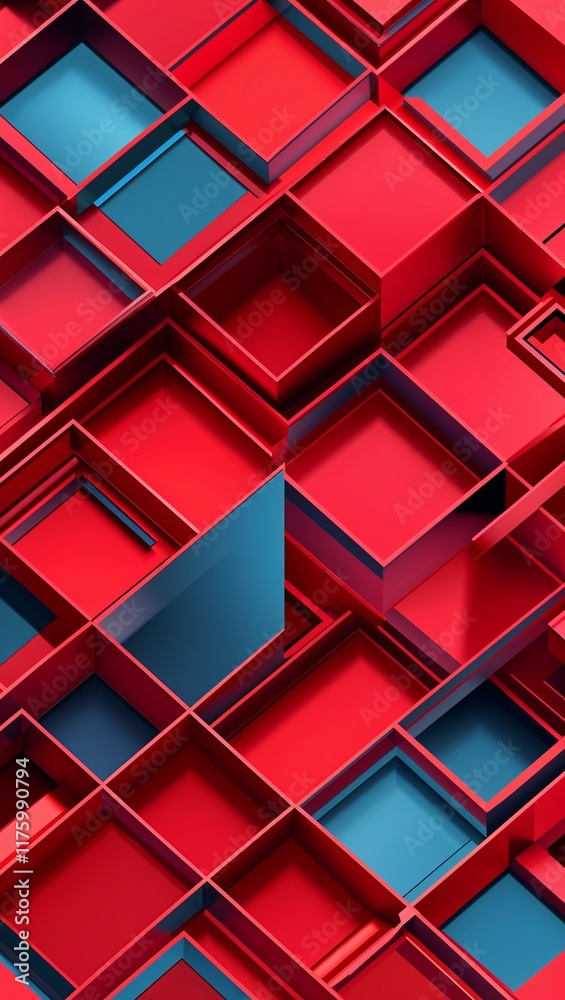 Wall mural abstract square pattern background in red pattern background