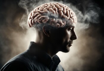 conceptual image swirling representing exposed man brain thoughts smoke