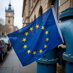 EU flag on a gas pipe.