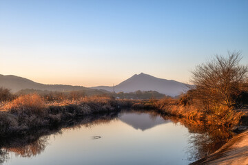 筑波山を染める夕陽
