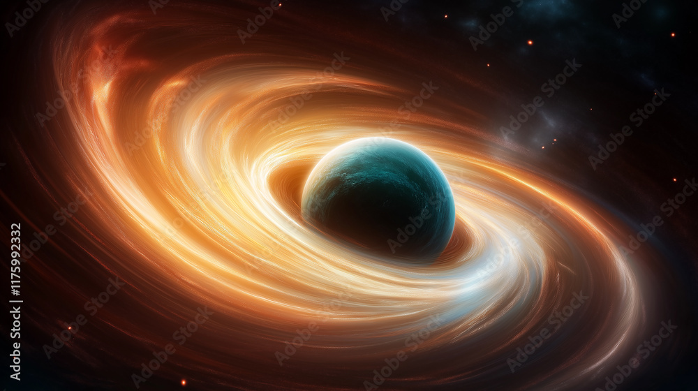 Aufkleber accretion disk swirling around planet in deep space