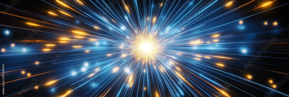 Poster light streaks exploding from bright center creating hyperspace jump effect