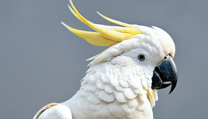 Sulphur-crested cockatoo showcasing vibrant yellow crest against a neutral background in a serene setting