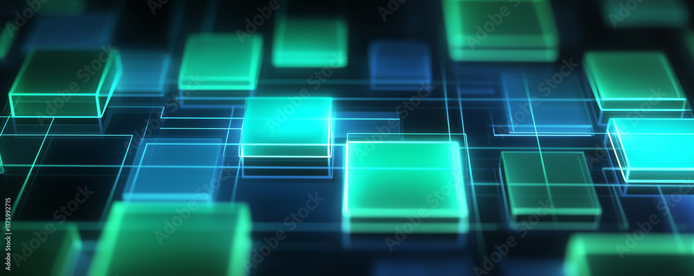 Aufkleber futuristic glowing cubes connected by digital lines form a network