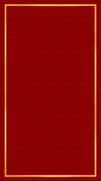 Golden asian chinese new year celebration frame background, abstract red Japanese cloud wave art pattern design backdrop animation, traditional lunar festival empty rectangle border loop wallpaper