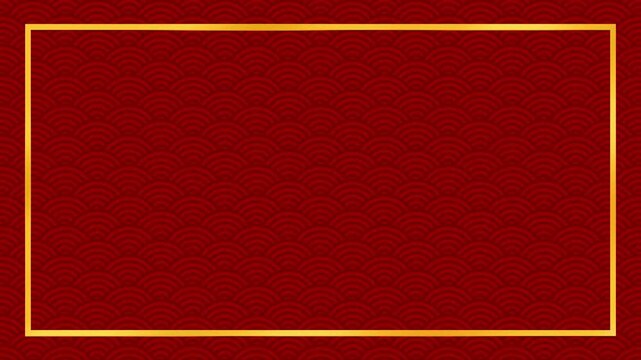 Golden asian chinese new year celebration frame background, abstract red Japanese cloud wave art pattern design backdrop animation, traditional lunar festival empty rectangle border loop wallpaper