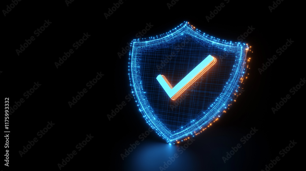 Aufkleber checkmark in glowing shield symbolizing security and protection