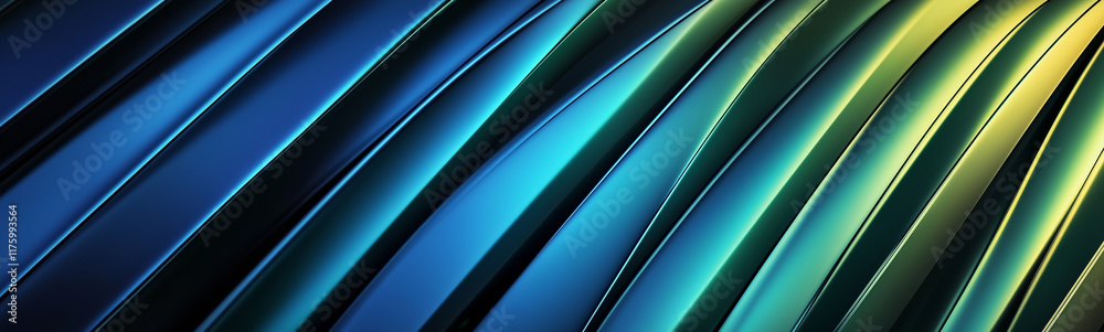 Aufkleber Abstract blue and green metallic stripes creating dynamic visual flow