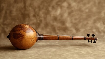 Close-up of a tanbur, a traditional stringed instrument.
