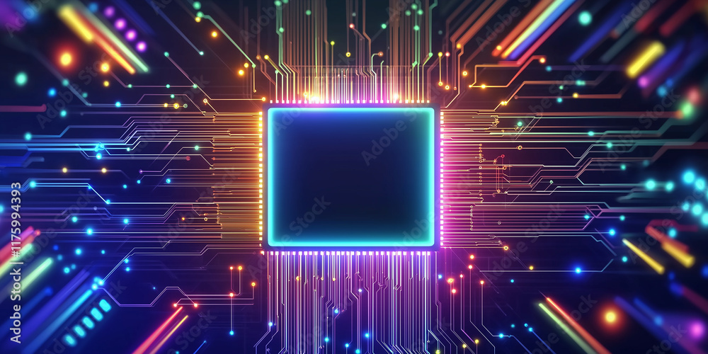 Poster Futuristic cpu performing complex calculations with glowing circuits